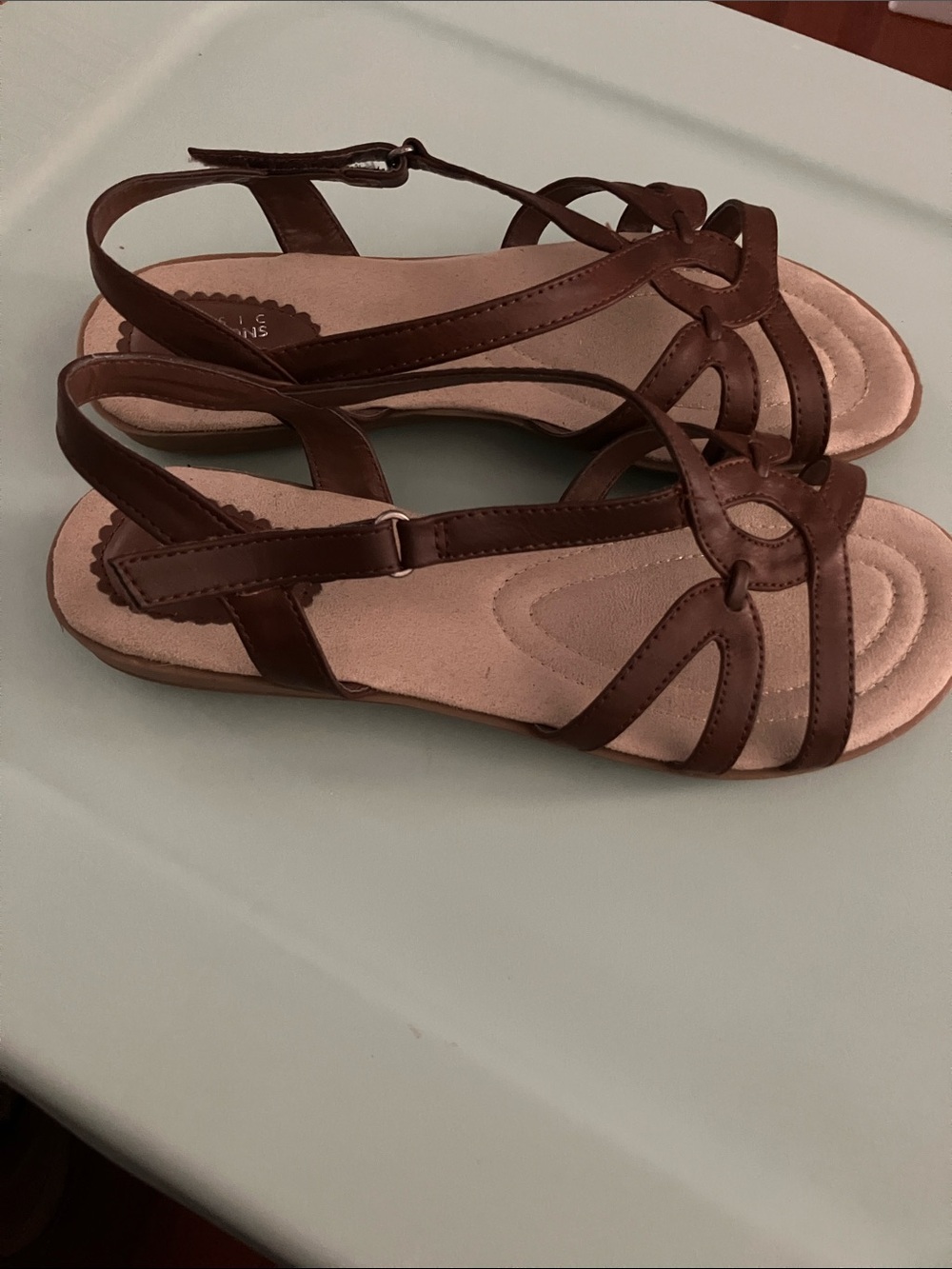 Basic Editions Brown Strappy Slingback Sandals size 10 wide.